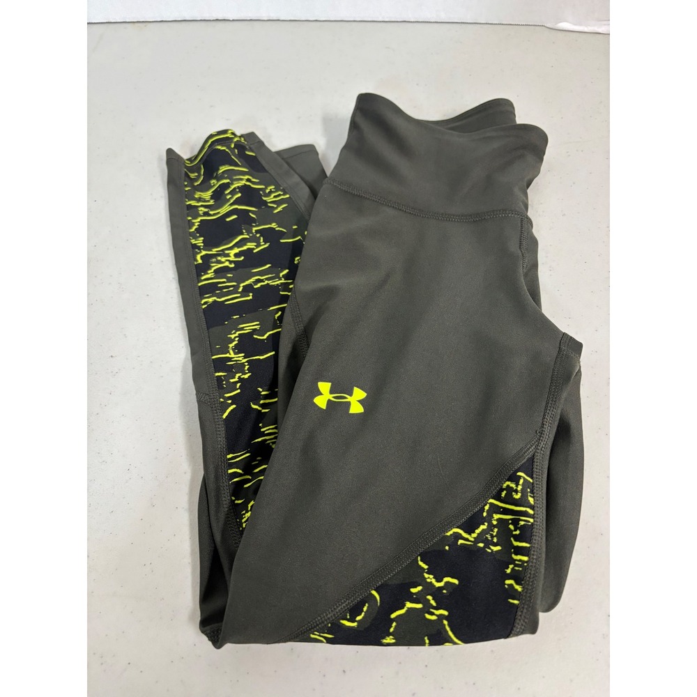 Under Armour Heatgear Compression Leggings Black Neon Yellow Camo‎ Womens Small